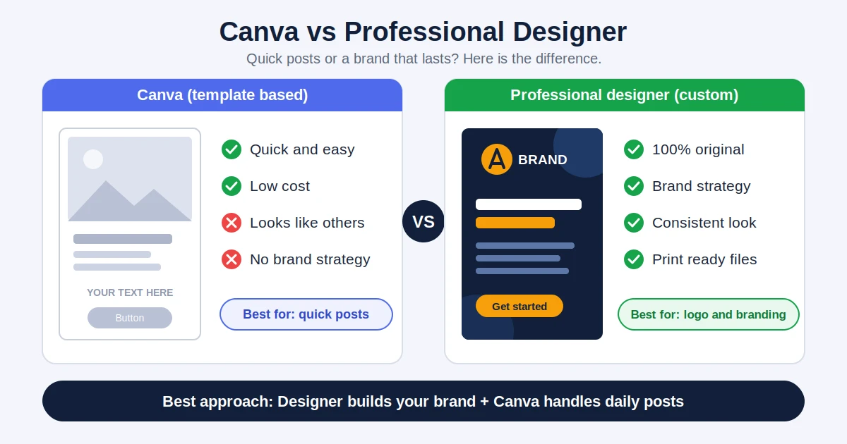 Canva vs professional graphic designer comparison for business